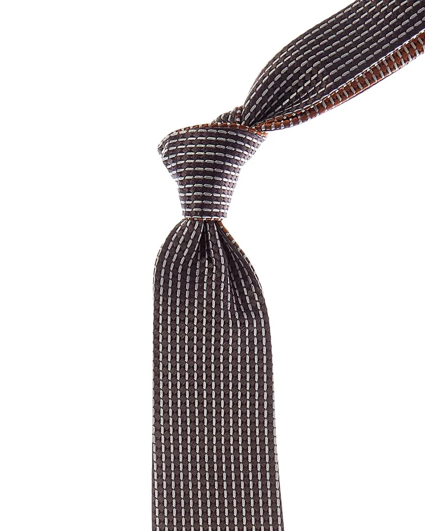 Check/Brown Check Reversible Silk Tie by Canali