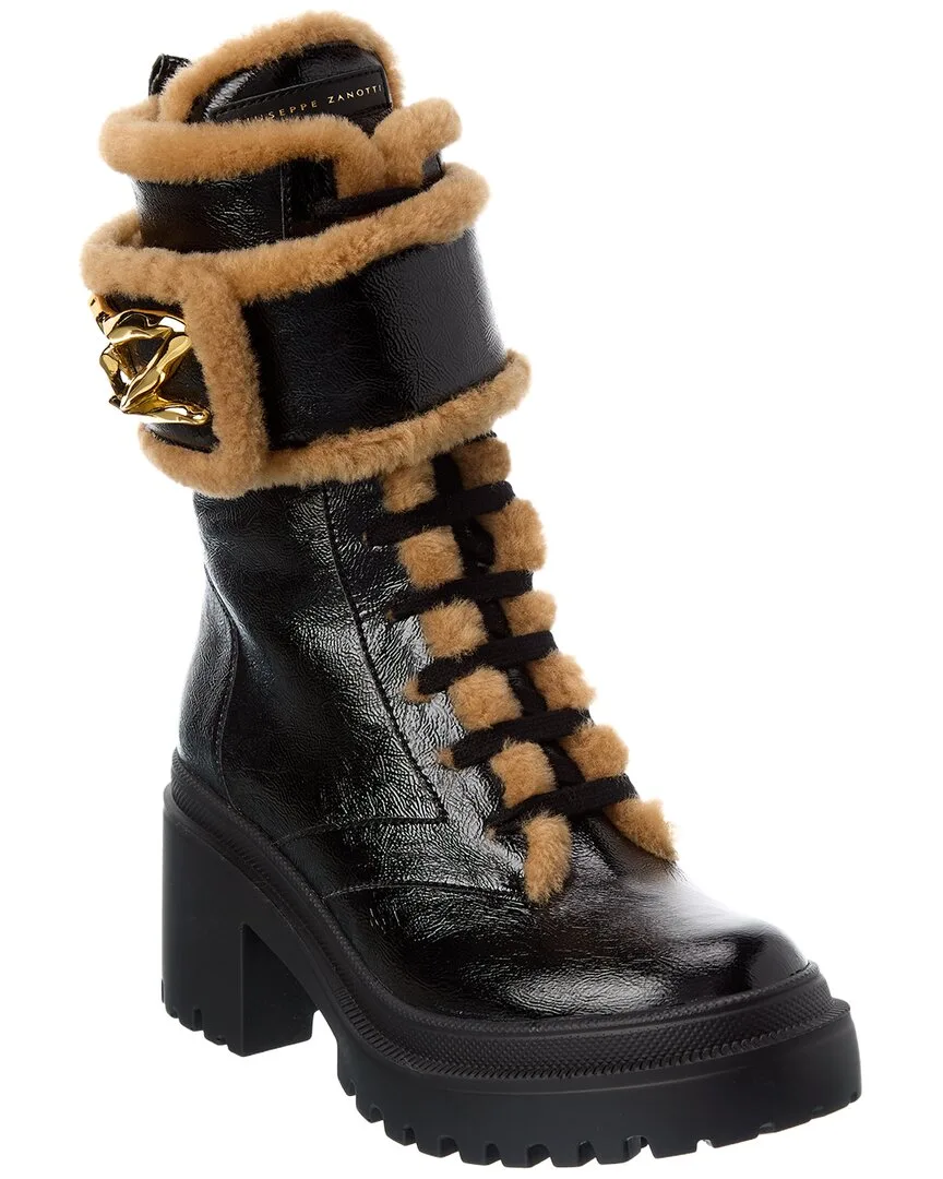 Gz Paloma Leather & Shearling Biker Boot by Giuseppe Zanotti