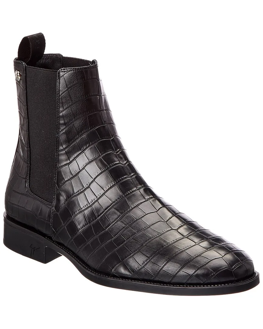Croc-Embossed Leather Boot by Giuseppe Zanotti
