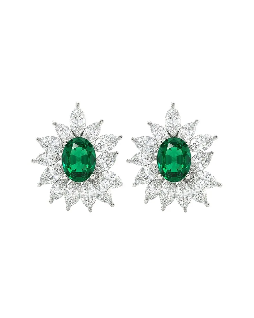 14K 11.77 ct. tw. Lab-Grown Diamond & Emerald Earrings