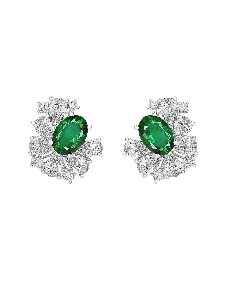 14K 2.70 ct. tw. Lab-Grown Diamond & Emerald Earrings
