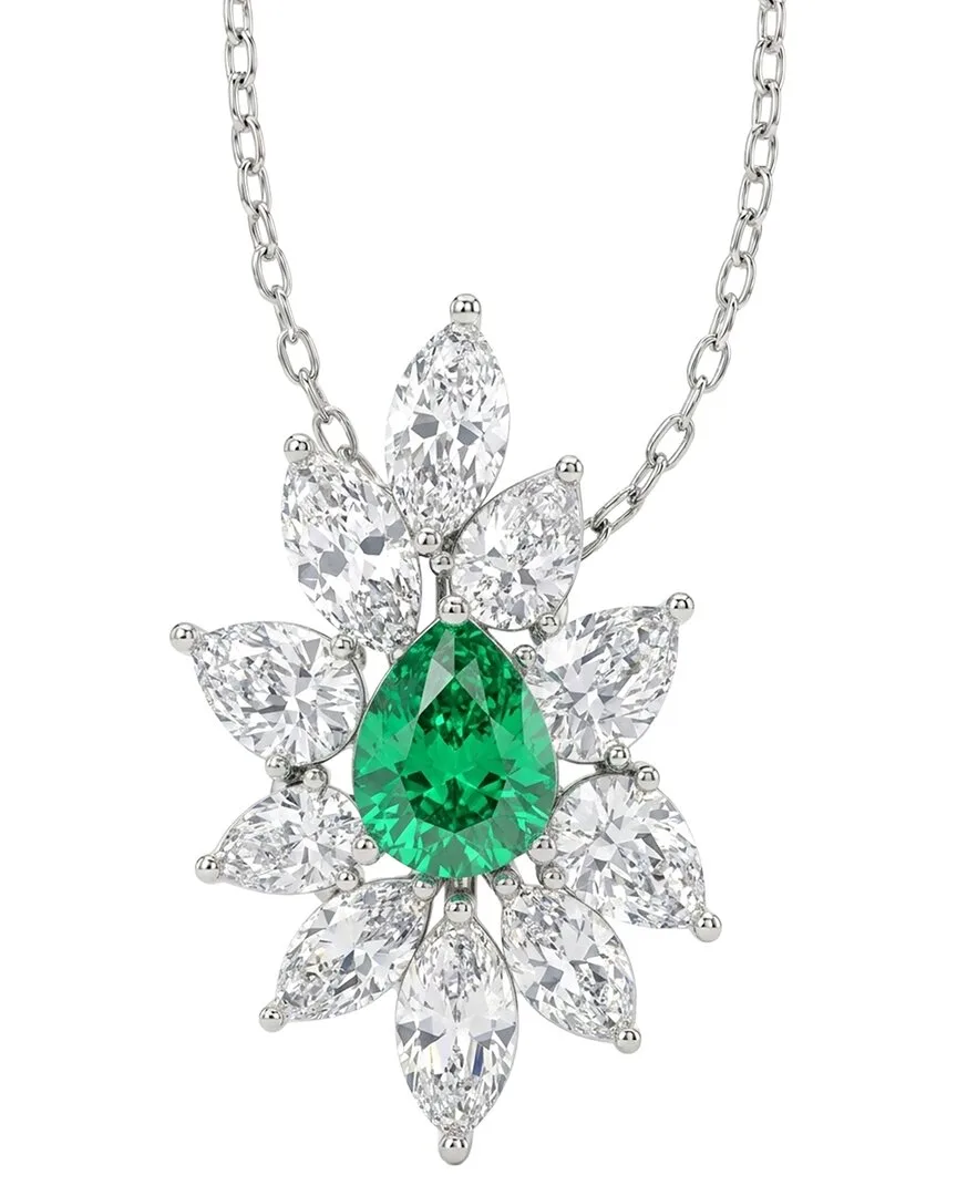 14K 5.53 ct. tw. Lab-Grown Diamond & Emerald Pendant by Elan Jewels