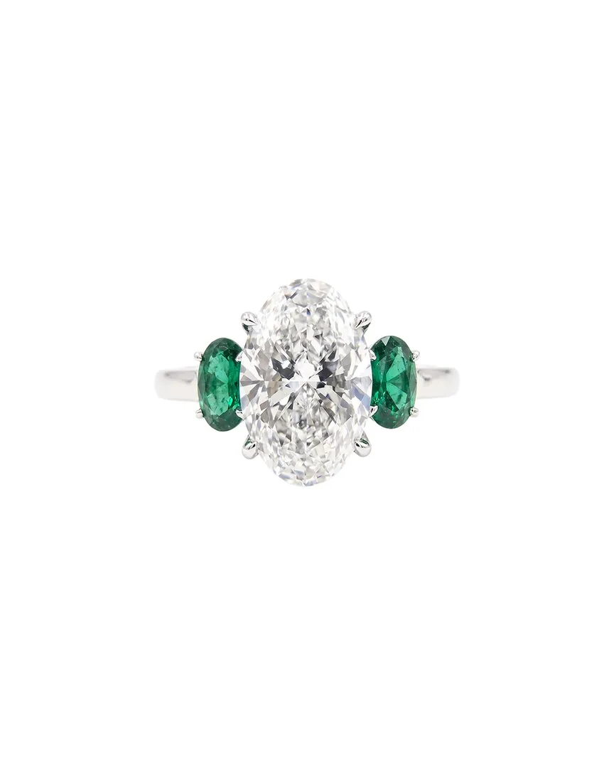 14K 2.39 ct. tw. Lab-Grown Diamond & Emerald Ring by Elan Jewels