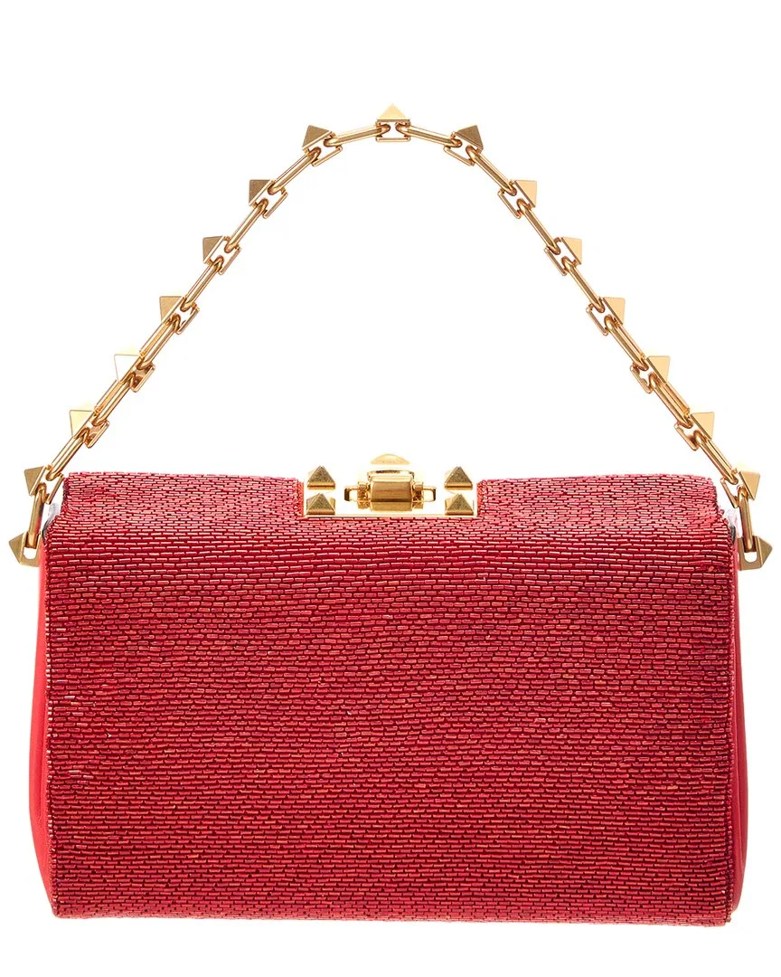 Rockstud Beaded Leather Clutch by Valentino