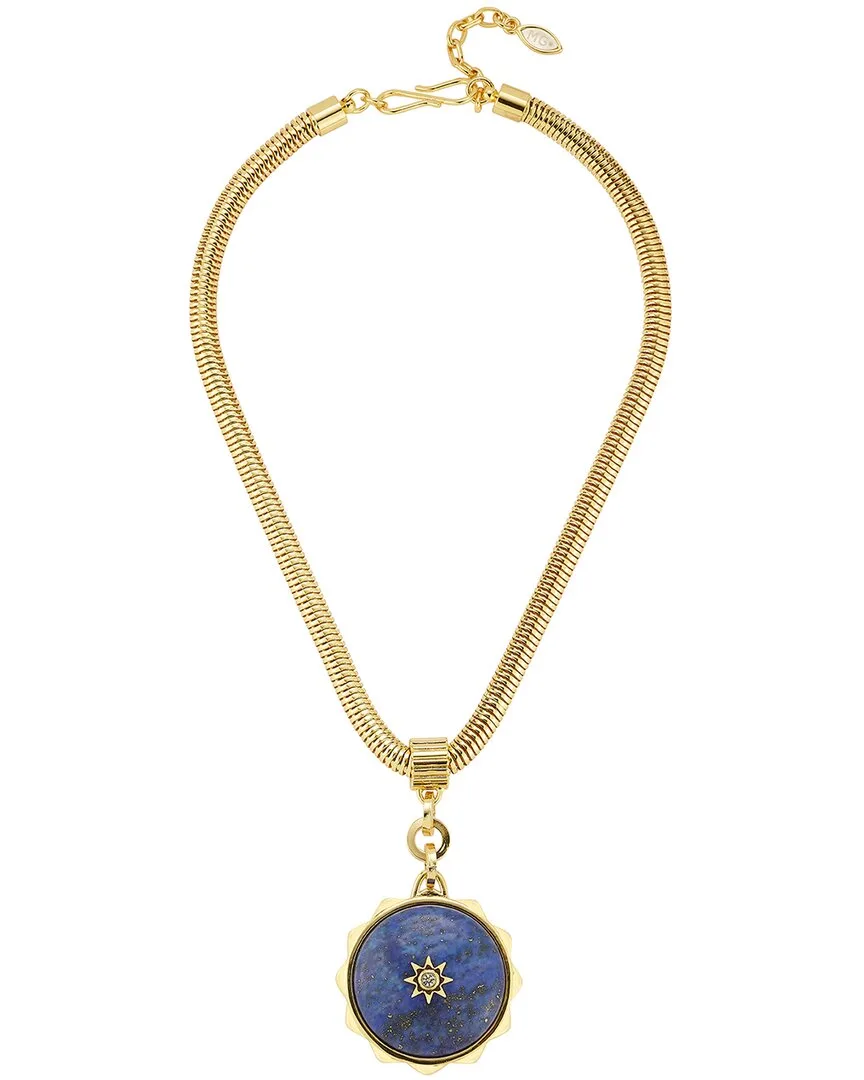 14K Plated Semi Precious Stone Lapis & Pearl Cz Necklace by Mignonne Gavigan