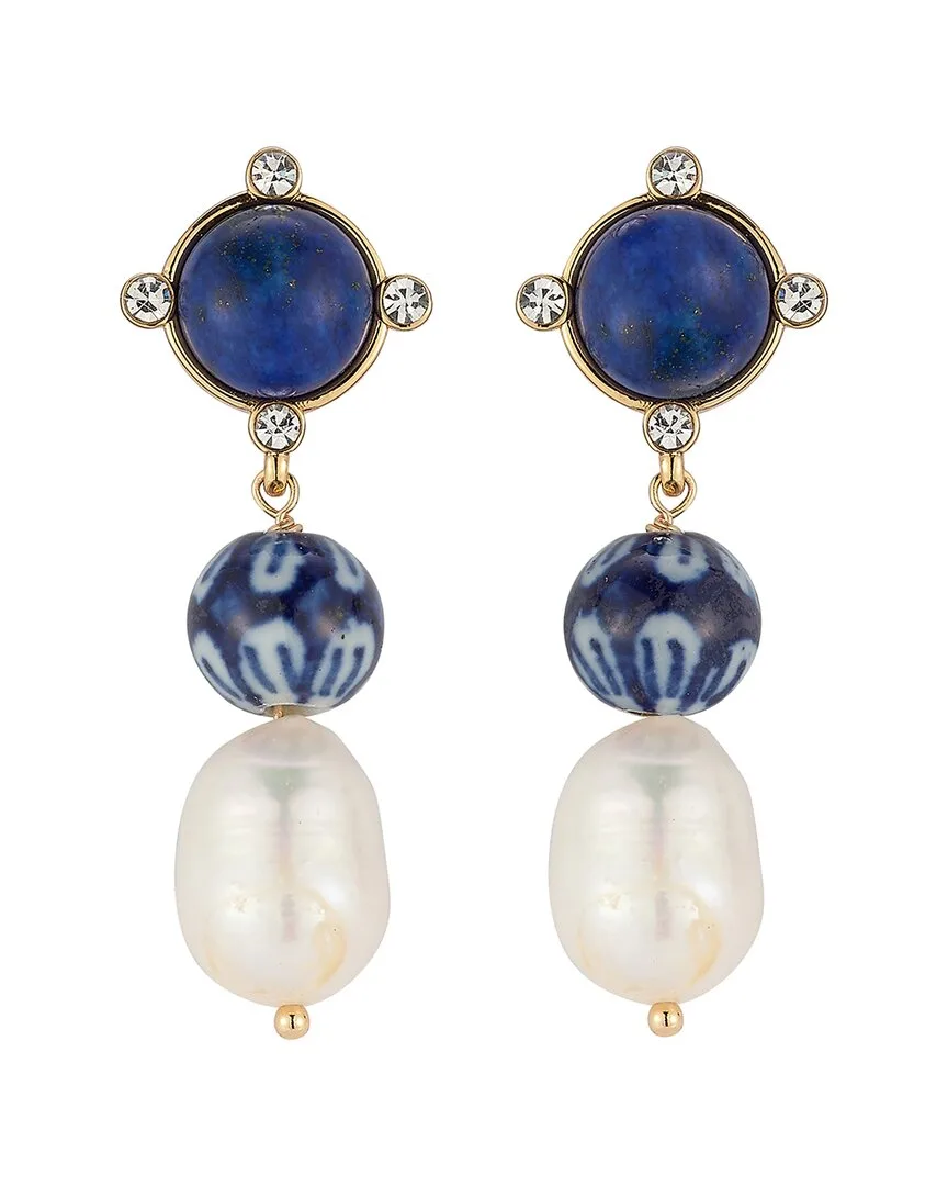 14K Plated Semi Precious Stones Lapis Cz Earrings by Mignonne Gavigan