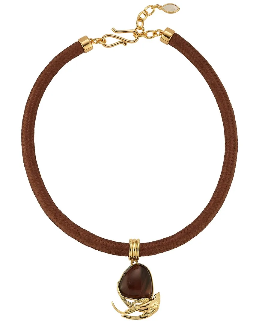 14K Plated Semi Precious Stones Tigers Eye & Pearl Cz Necklace by Mignonne Gavigan