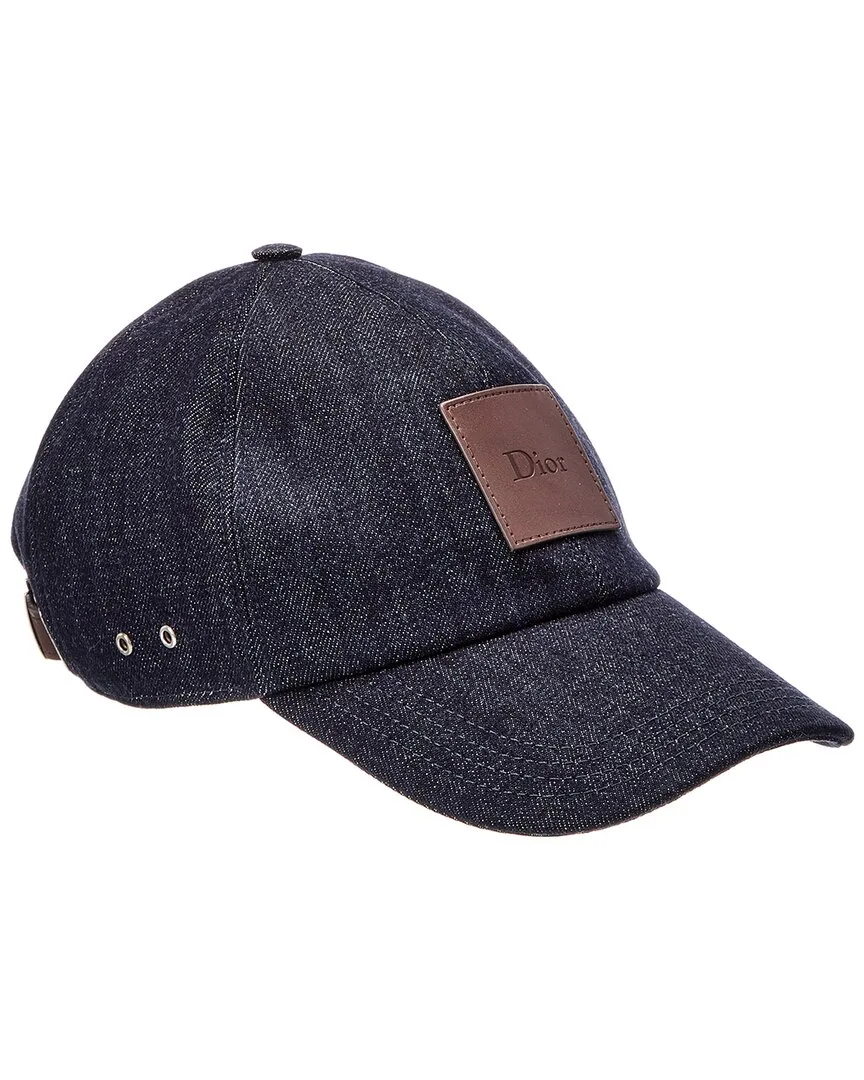 Label Leather-Trim Denim Cap by Dior