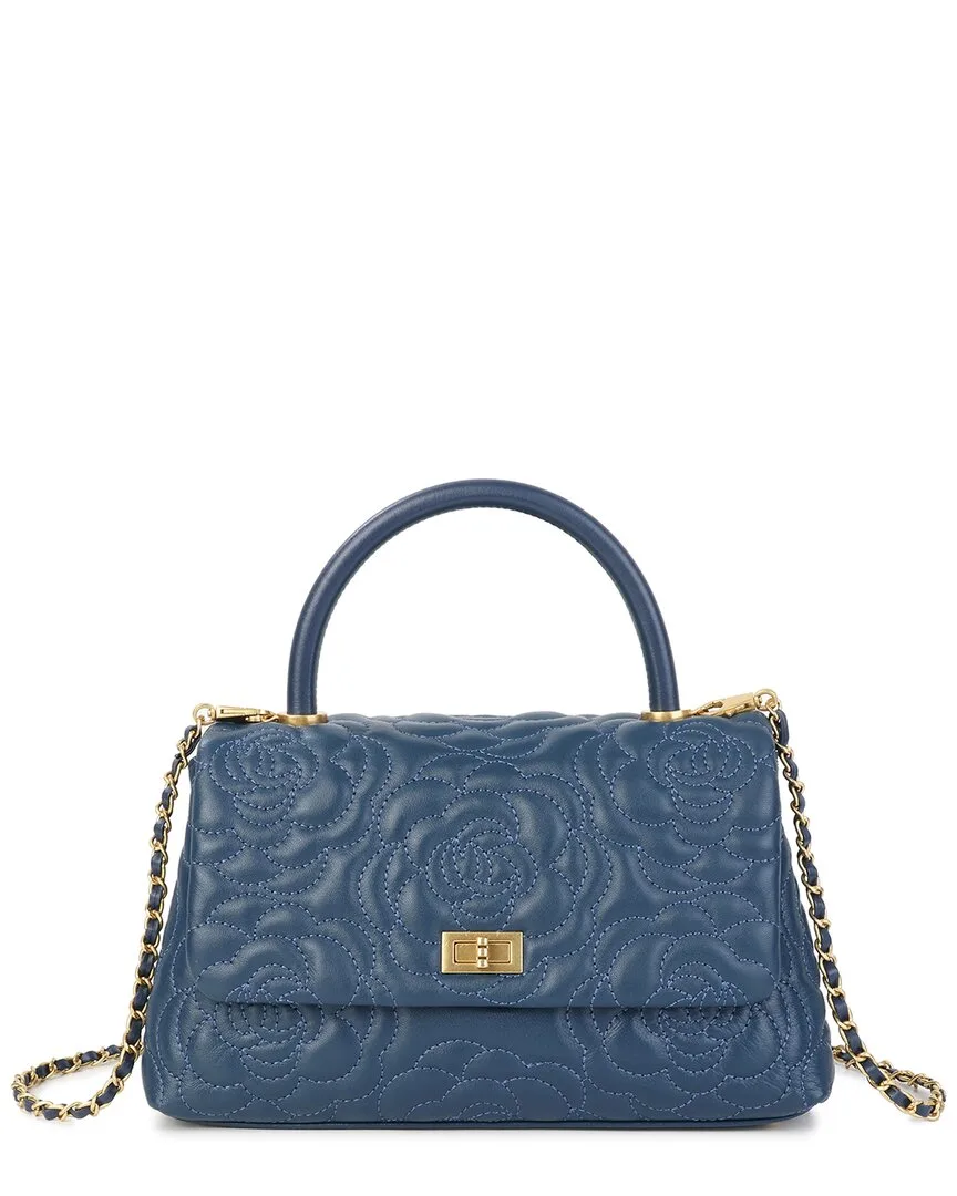Floral Quilted Leather Top Handle Satchel by Tiffany & Fred Paris
