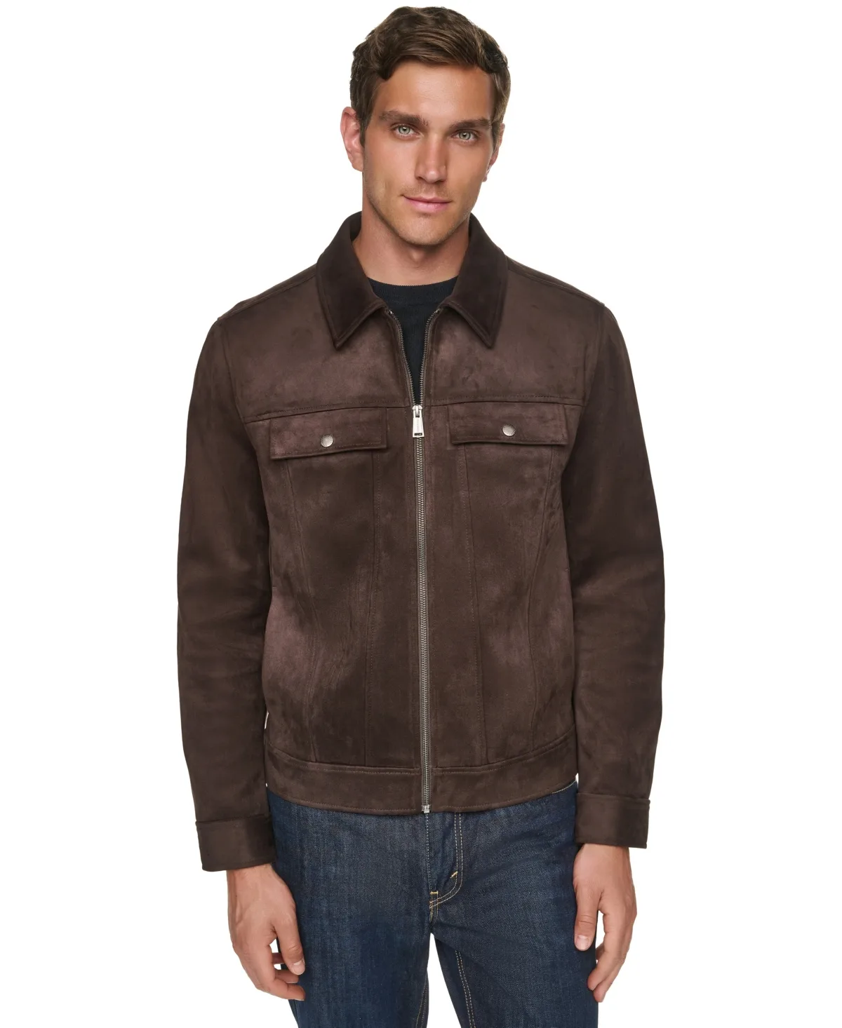 Faux Suede Regular-Fit Trucker Jacket