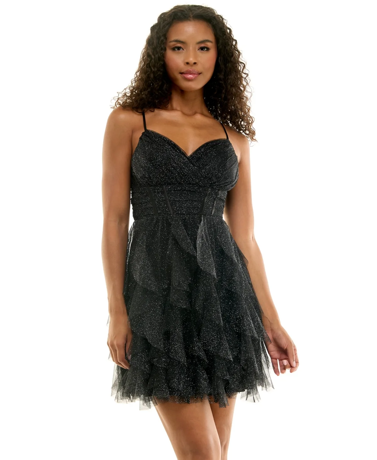 Glitter Tulle Sleeveless Fit & Flare Dress