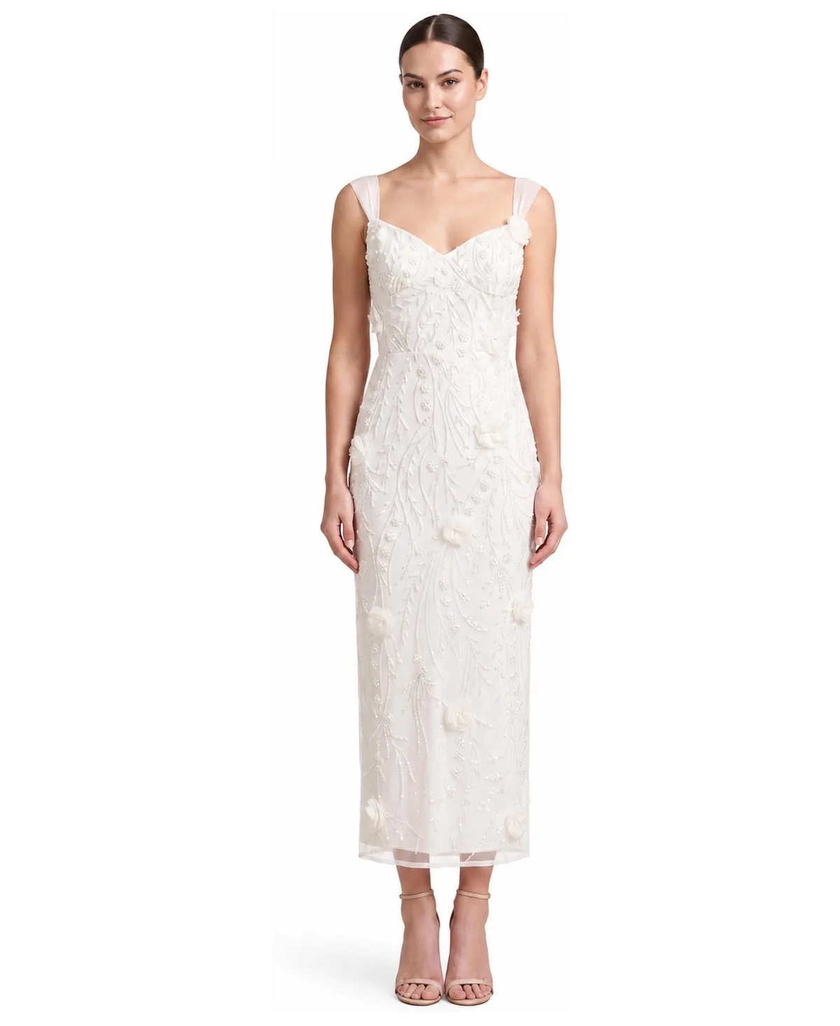 Beaded 3-D Florals Midi Dress
