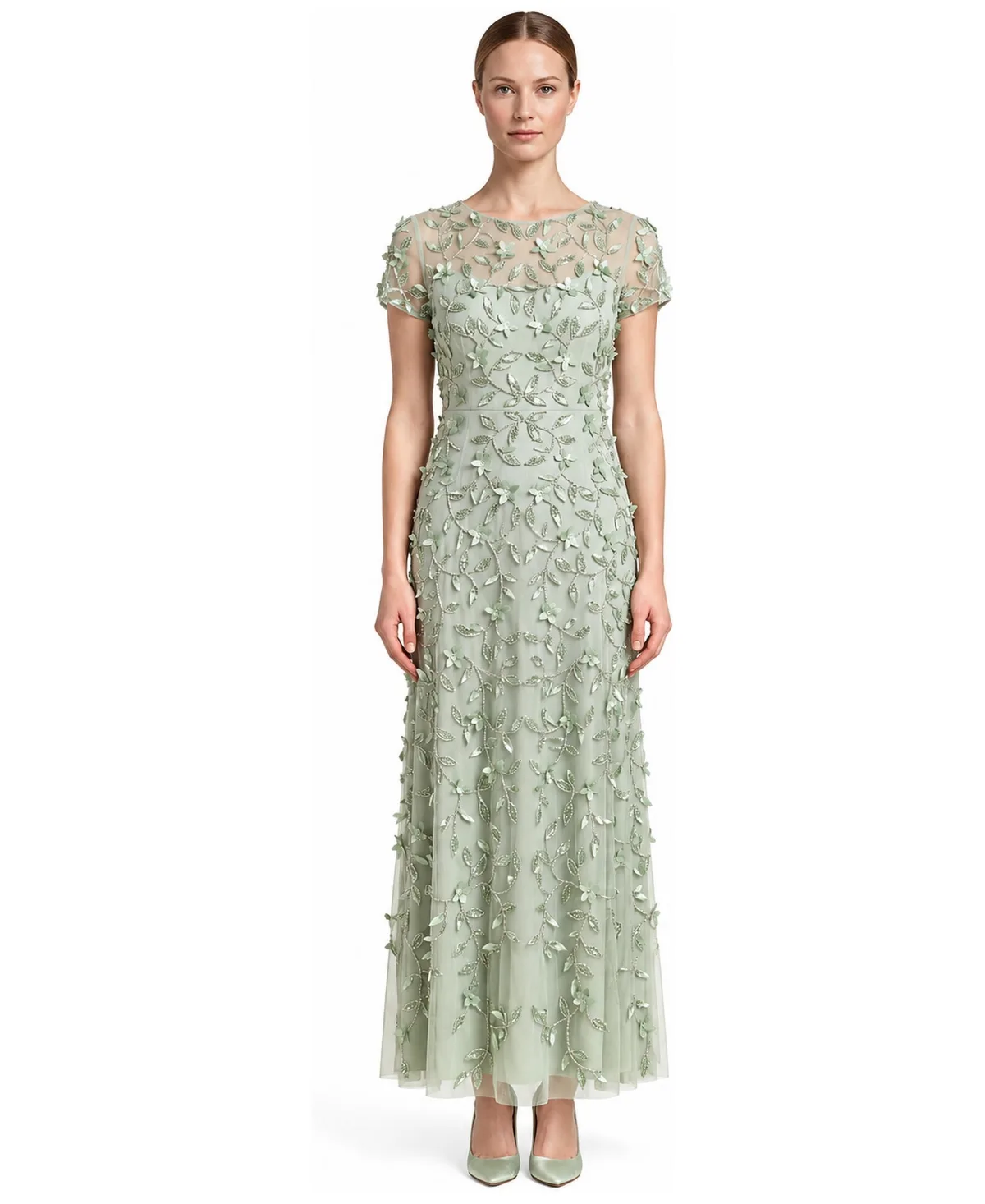 Lara 3D Floral Embellished Cap Sleeves Gown