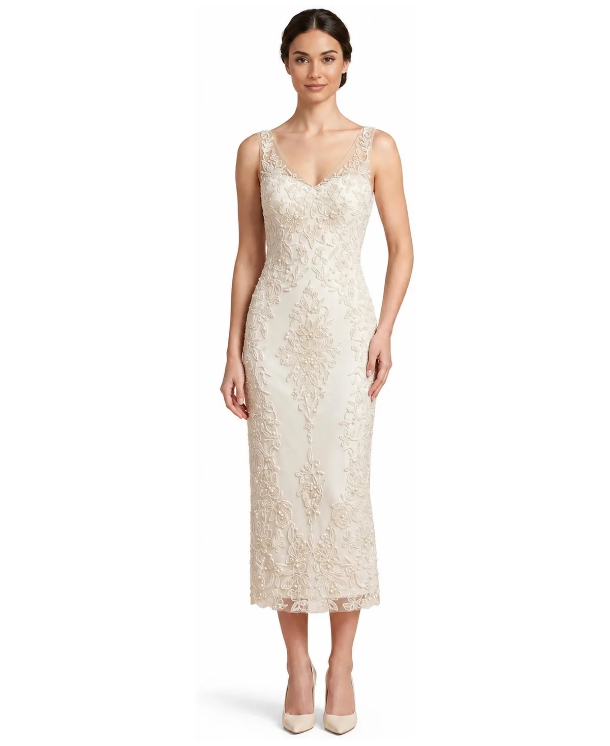 Lara Beaded V-Neck Midi Dress