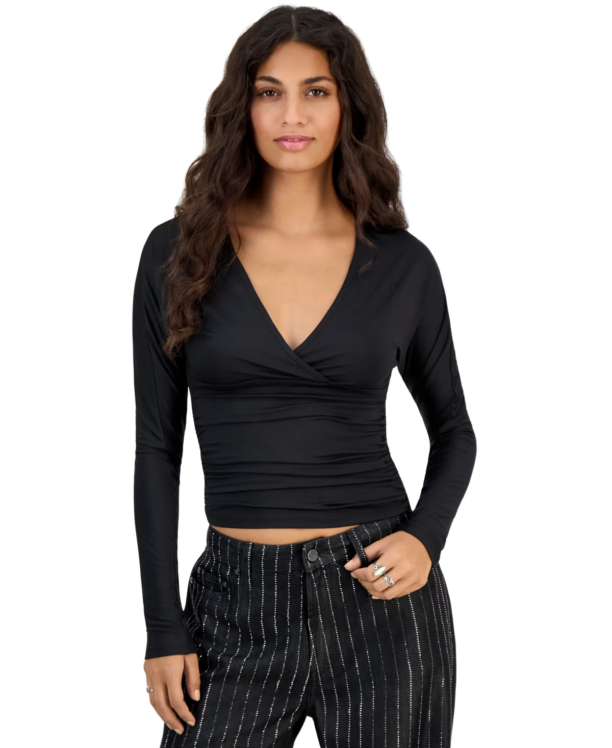 Derek Heart Dolman Surplice Long-Sleeve Top