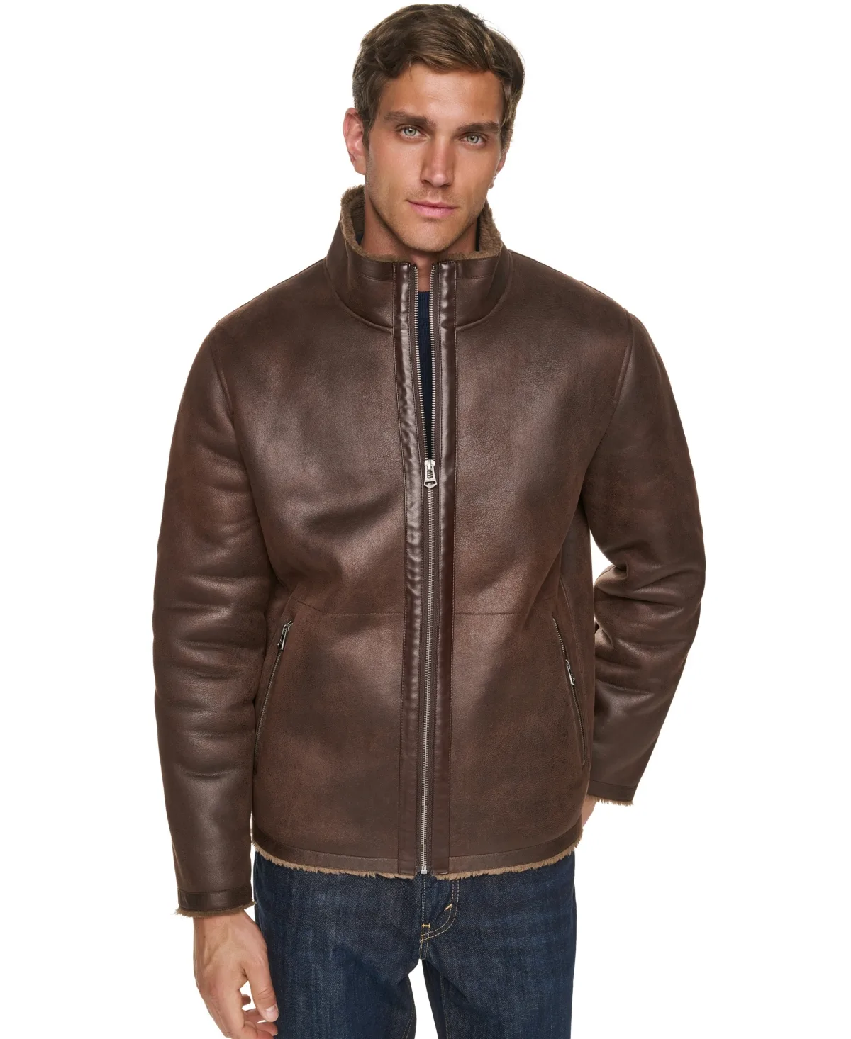 Cole Haan Faux Shearling Stand Collar Jacket