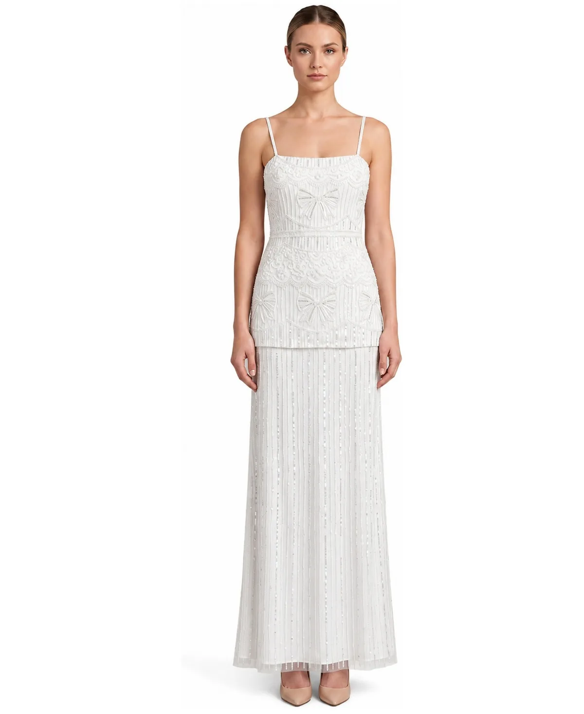Lara Beaded Spaghetti-Strap Short Dress and Long Skirt, 2-Piece Gown