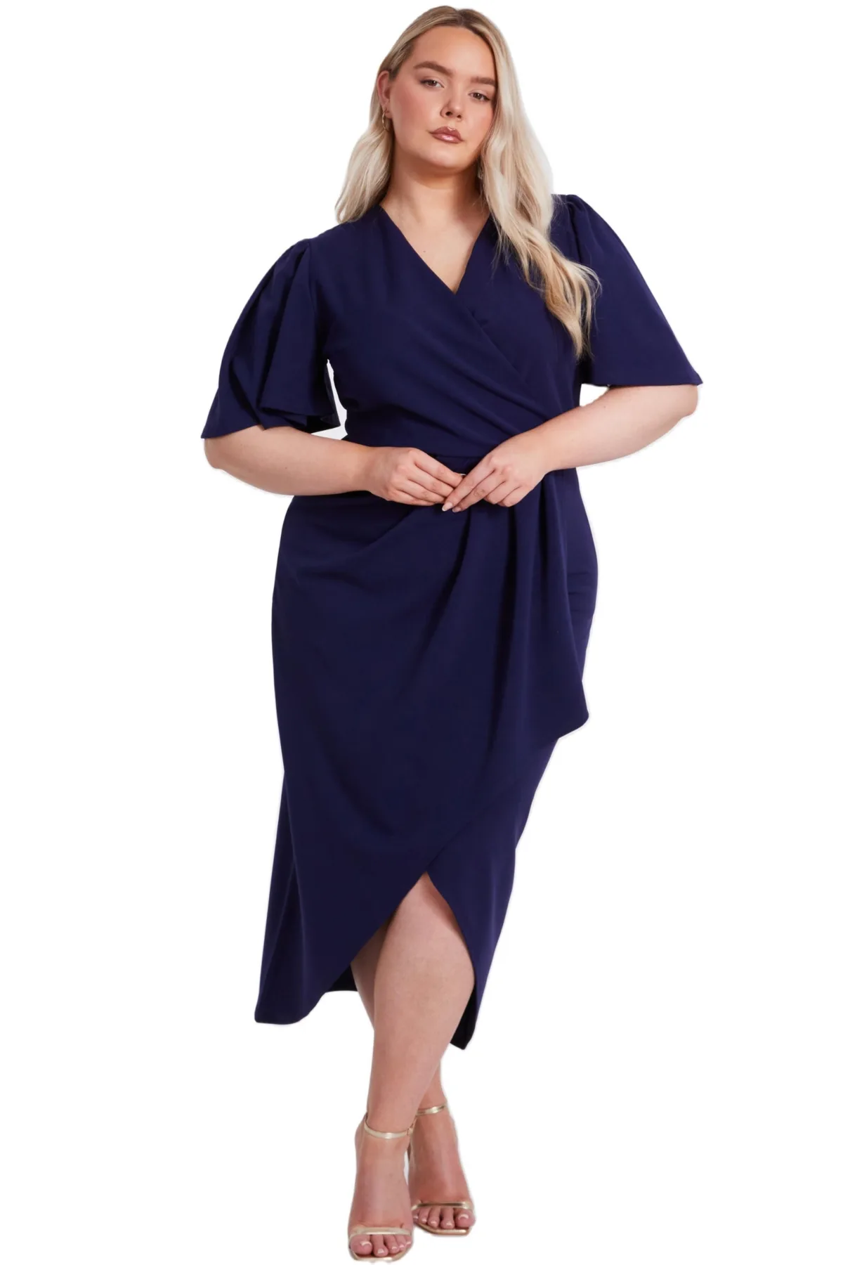 Scuba Crepe Short Sleeve Wrap Midi Dress
