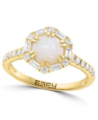 Opal Diamond Round Ring Pendant in 14k Yellow Gold by Effy Collection