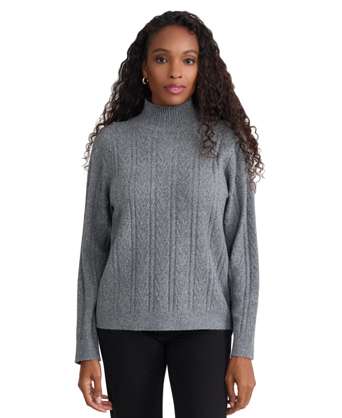 Mock Neck Cable Knit Sweater