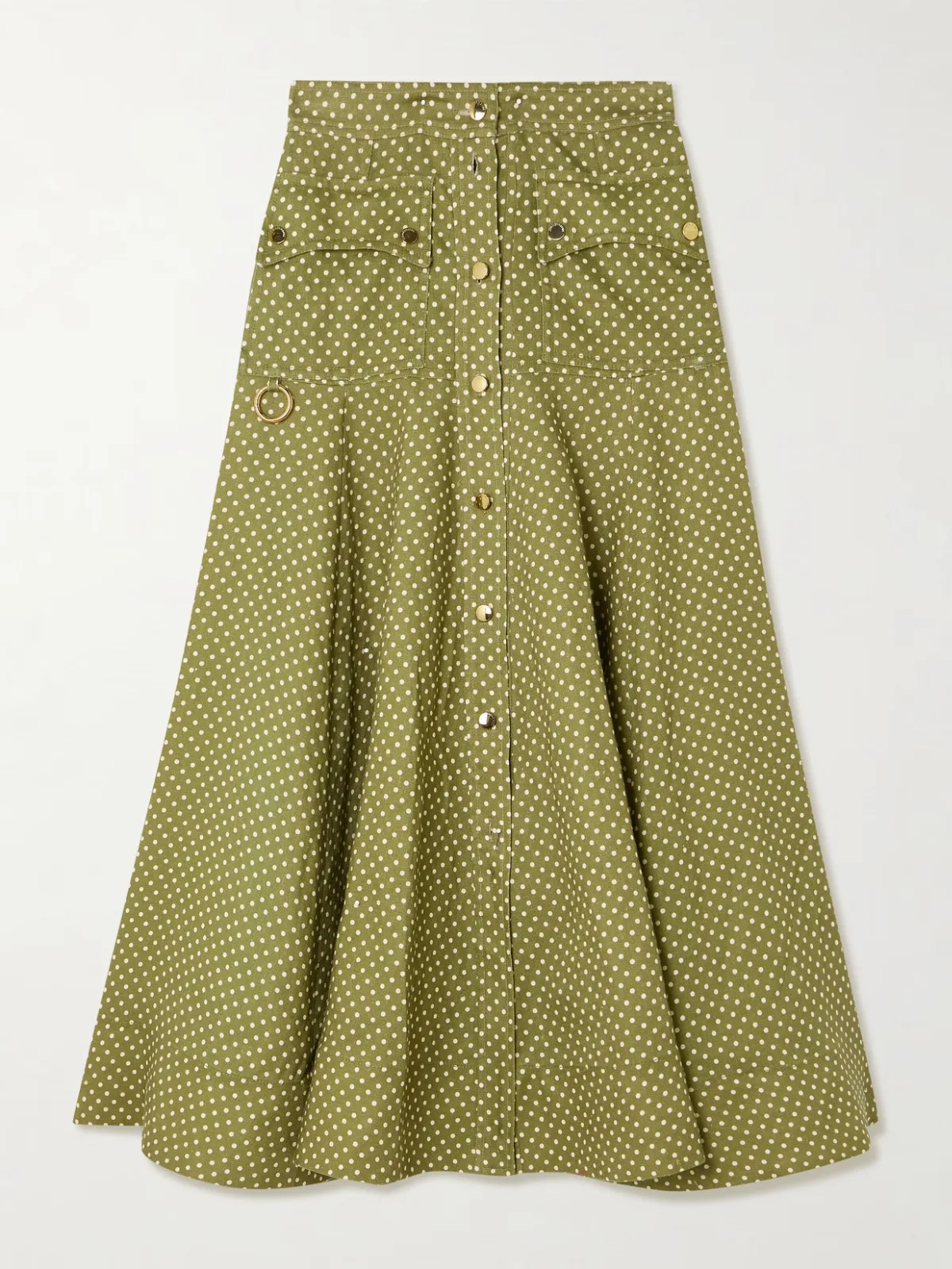 - Luna Embellished Polka-dot Linen Midi Skirt -
