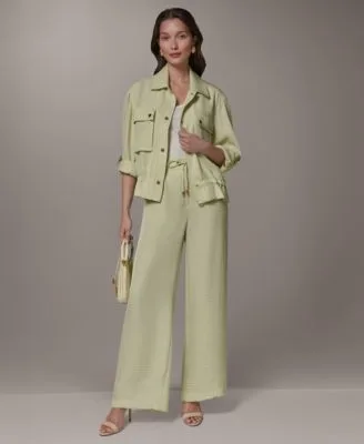 Collared Jacket Ripple Wide Leg Pants