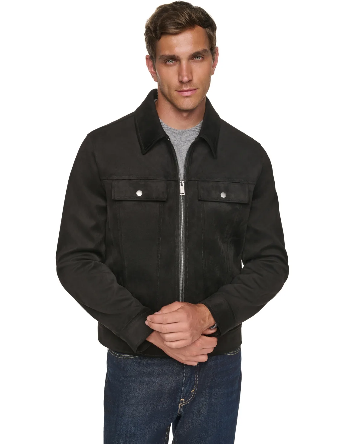 Faux Suede Regular-Fit Trucker Jacket