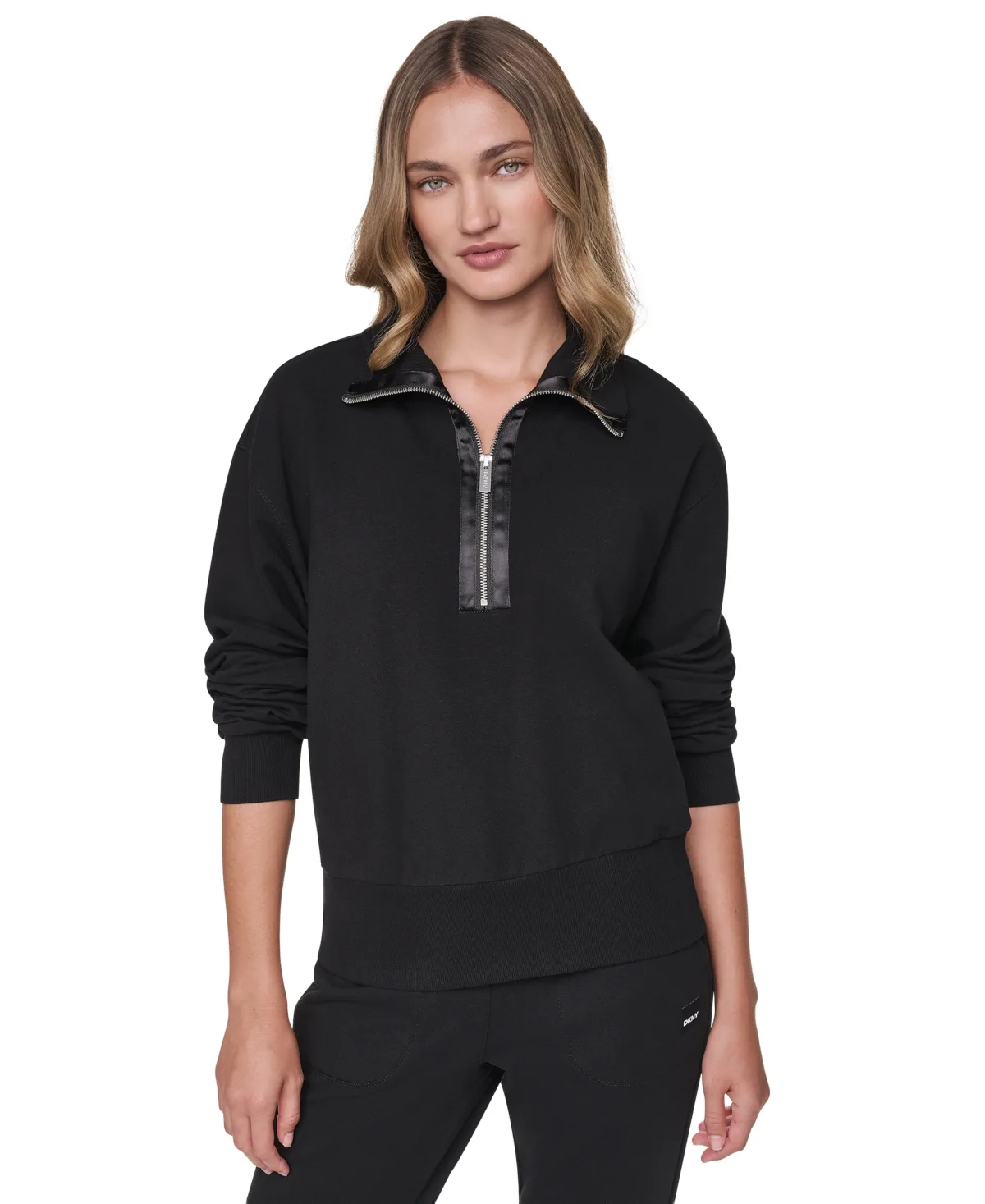 Dkny Sport Mock Neck Quarter Zip Pullover with Tonal Satin Trim