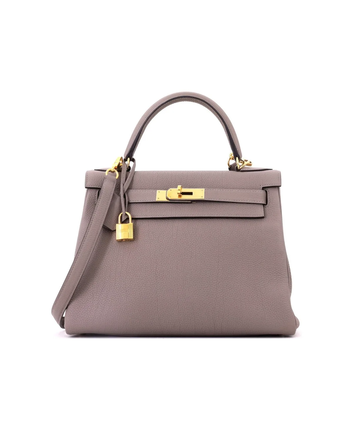 Pre-Owned Hermes Kelly 28 Handbag Grey Togo with Gold Hardware