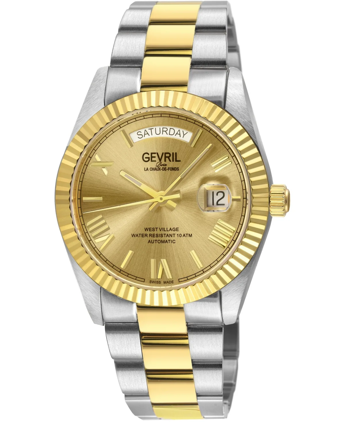 West Village Swiss Automatic Two Toned Ss Ipyg 316L Stainless Steel Bracelet Watch by Gevril
