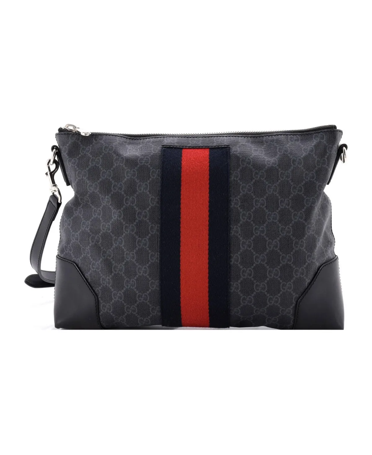 Pre-Owned Medium Web Zip Flat Messenger Gg Coated Canvas