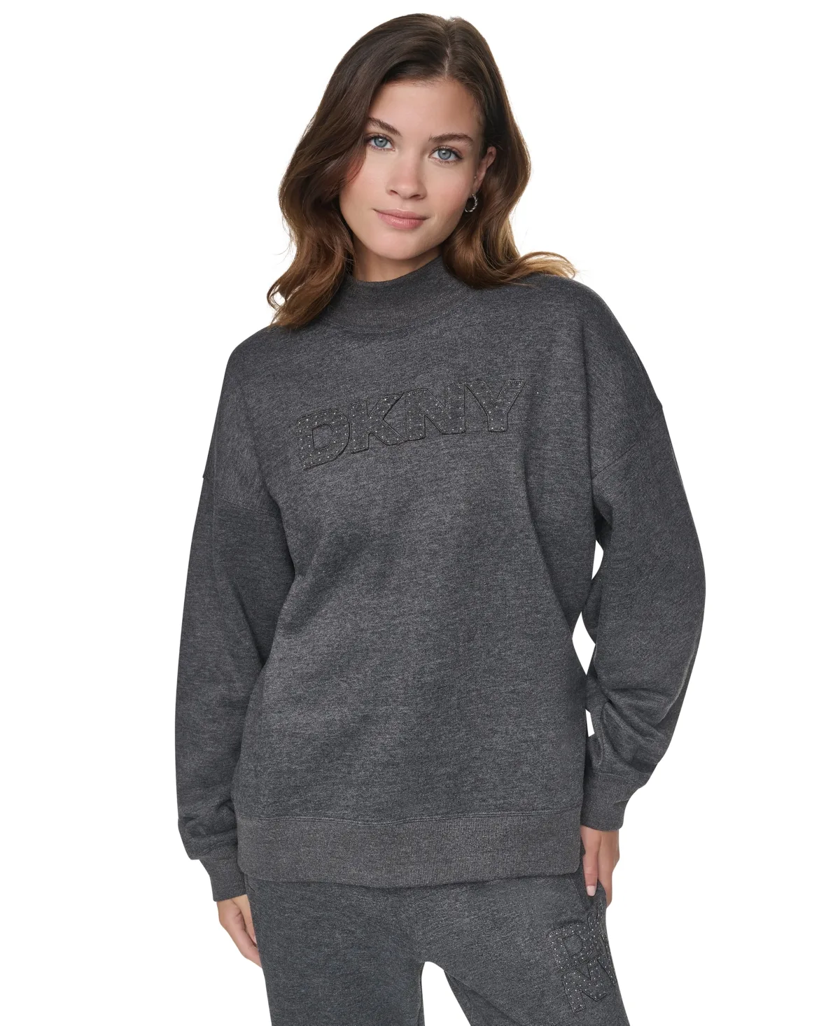 Rhinestone Applique Oversized Mock Neck Pullover