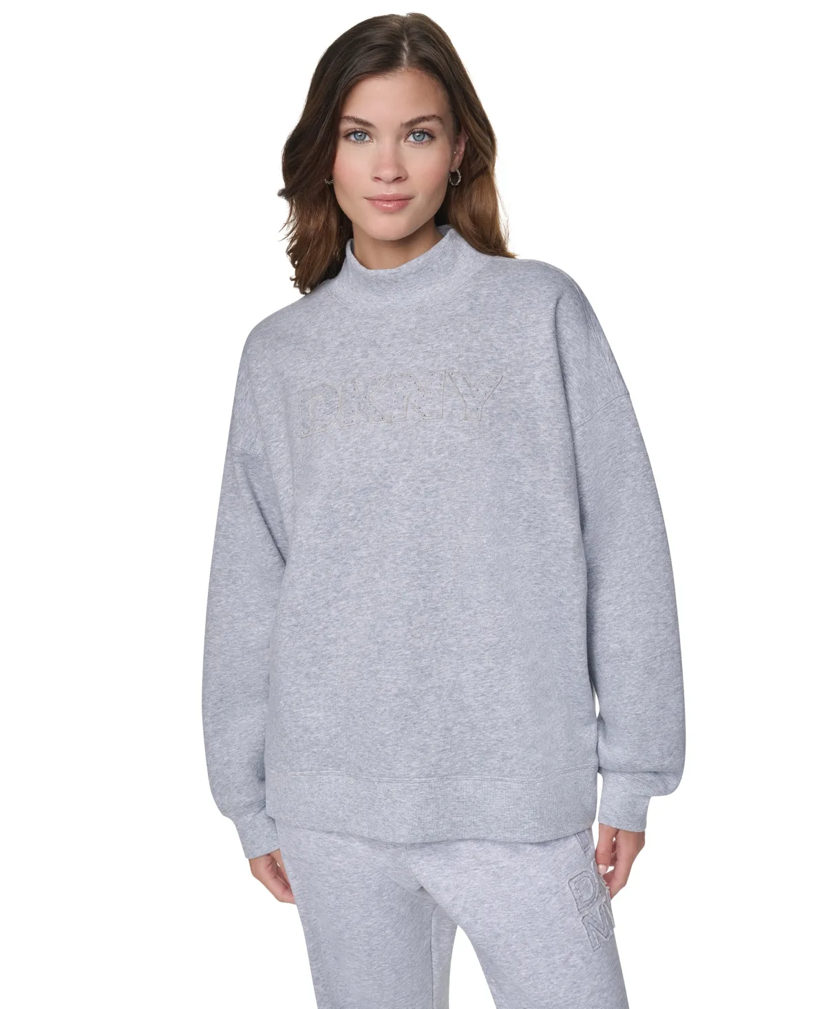 Rhinestone Applique Oversized Mock Neck Pullover
