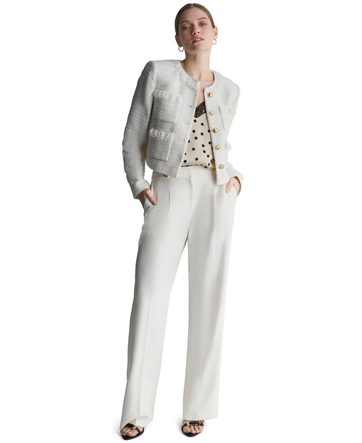 Tweed Button-Front Cropped Jacket