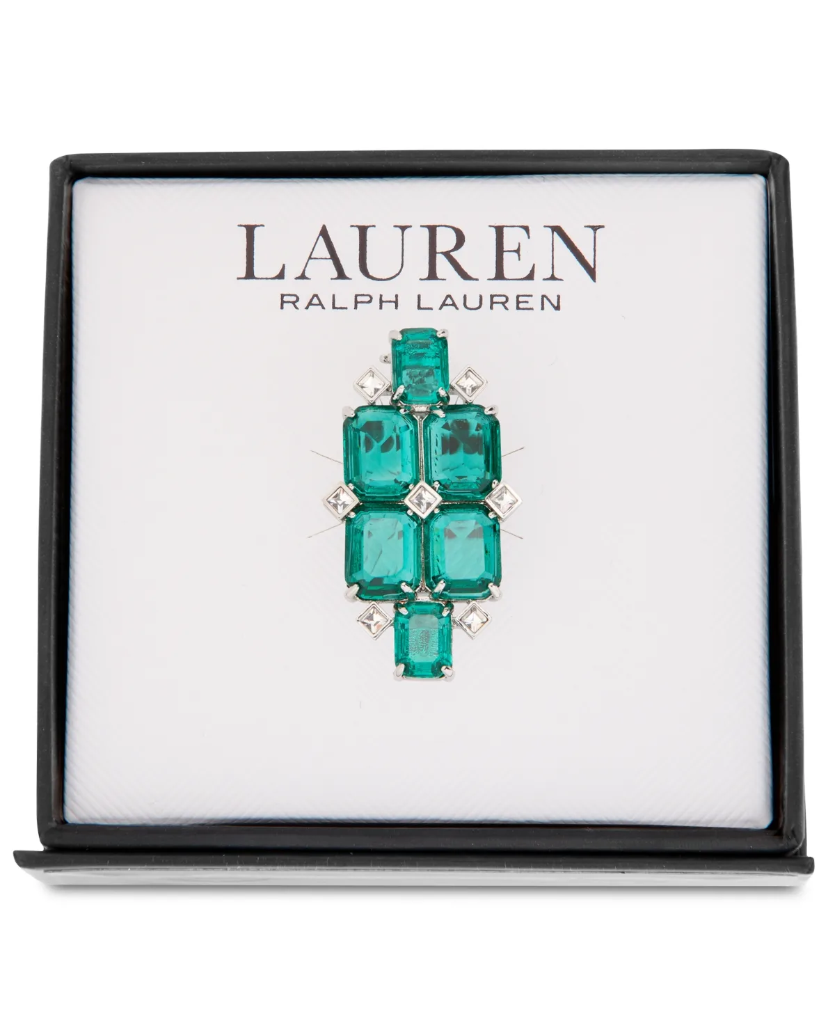 Silver-Tone Boxed Emerald Stone Pin by Ralph Lauren