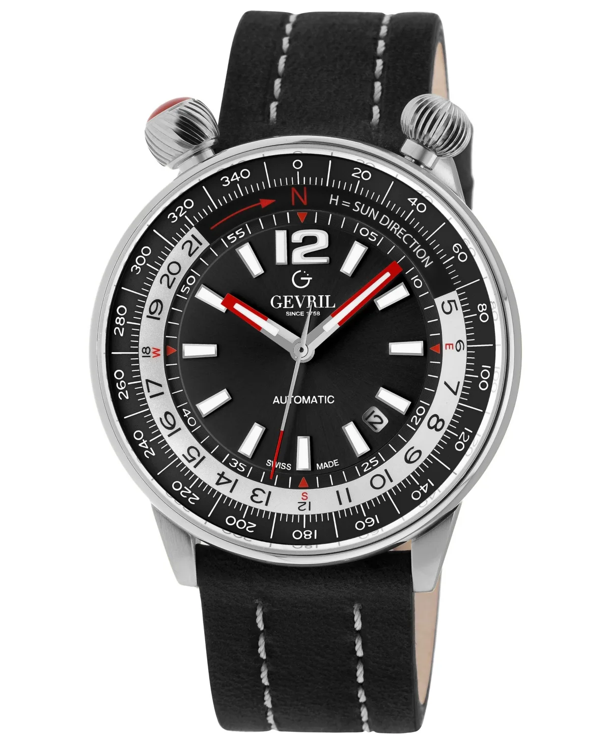 Swiss Automatic Wallabout Italian Leather Strap Watch, 44mm by Gevril