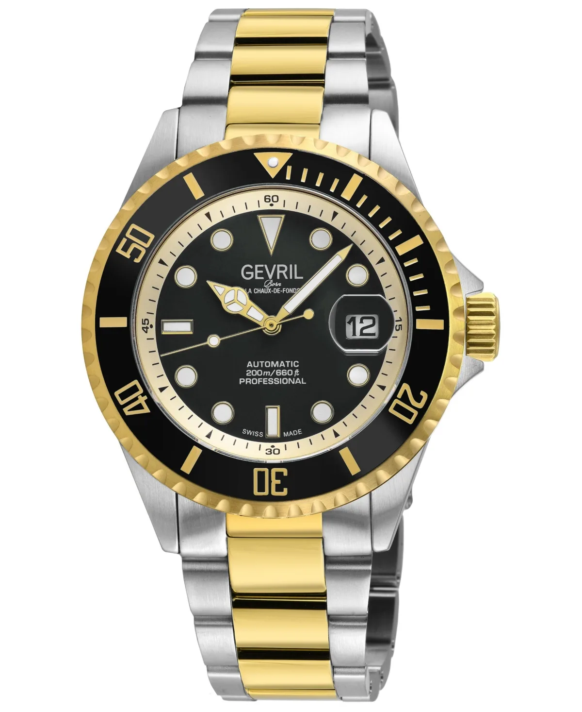 Swiss Automatic Wall Street Water-Resistant Date Two-Tone Stainless Steel Bracelet Watch, 43mm by Gevril