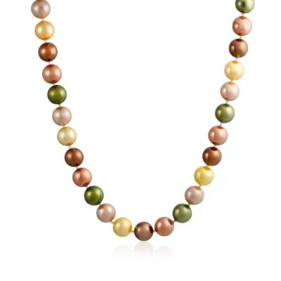 Classic Smooth Golden Pink Brown Green Multicolor Hand Knotted Simulated Pearl Strand Necklace 10mm 18 Inch by Bling Jewelry