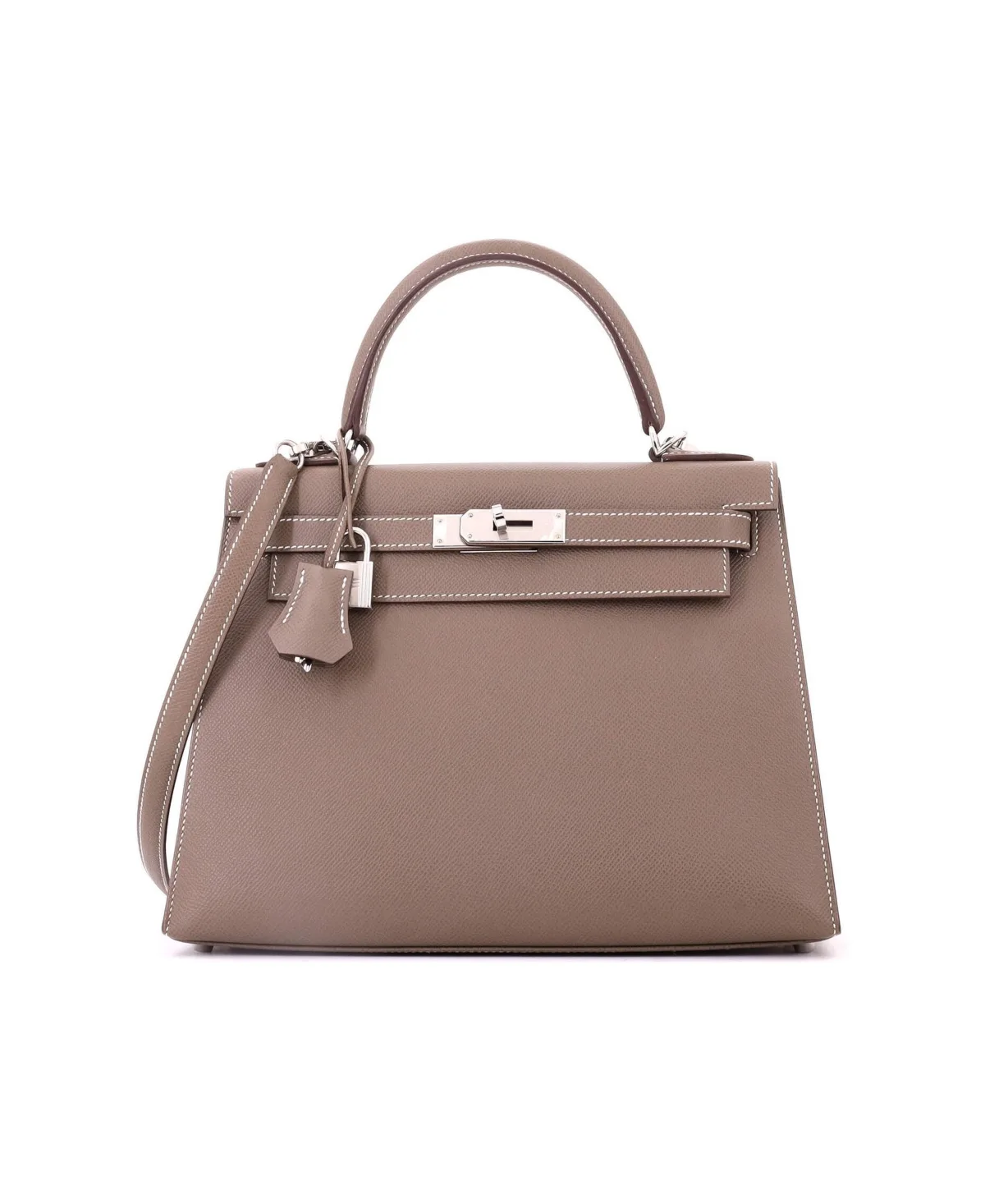 Pre-Owned Hermes Kelly 28 Handbag Grey Epsom with Palladium Hardware by Hermes