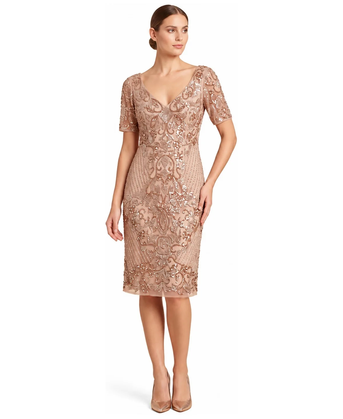 Wedding-Guest Embellished Floral Midi Dress