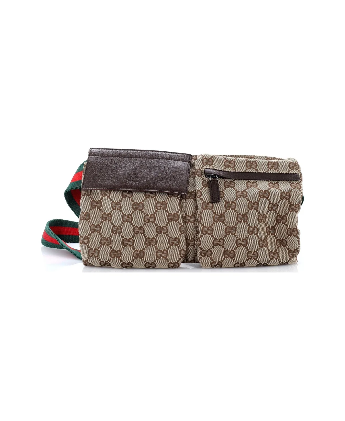 Pre-Owned Gucci Small Vintage Double Belt Bag Gg Canvas with Leather