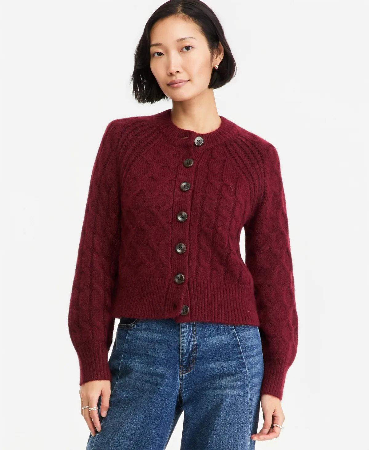 Cable-Knit Crewneck Cardigan