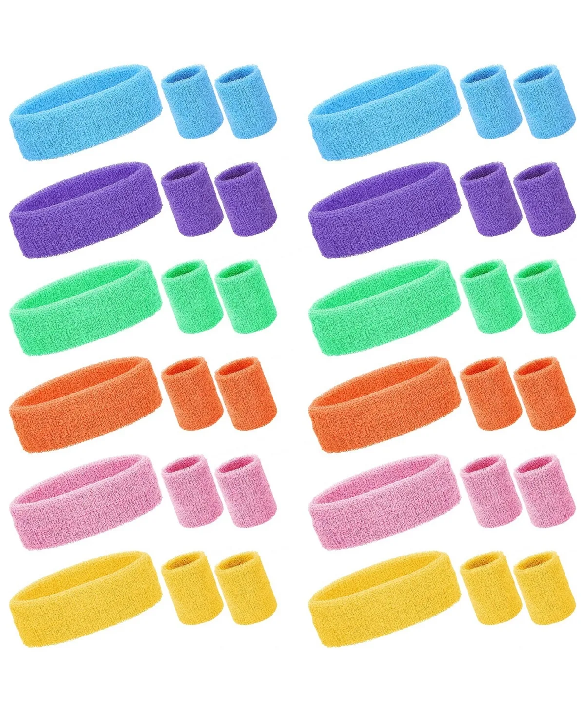 36 Piece Neon Sweatband Set 12 Headbands 24 Wristbands for Sports Parties by Furlihong
