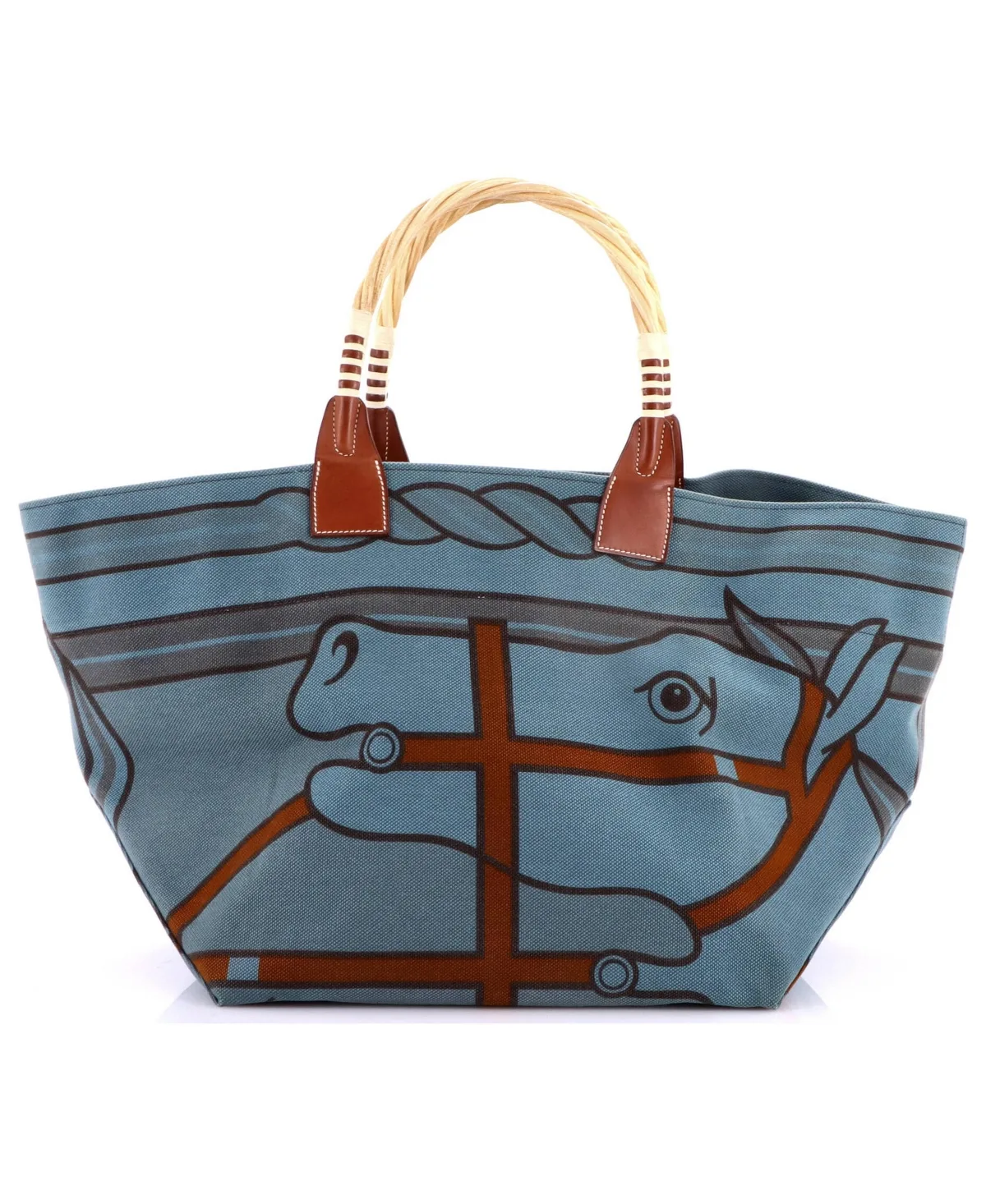 Pre-Owned Sac Steeple Tote Printed Toile with Wood by Hermes