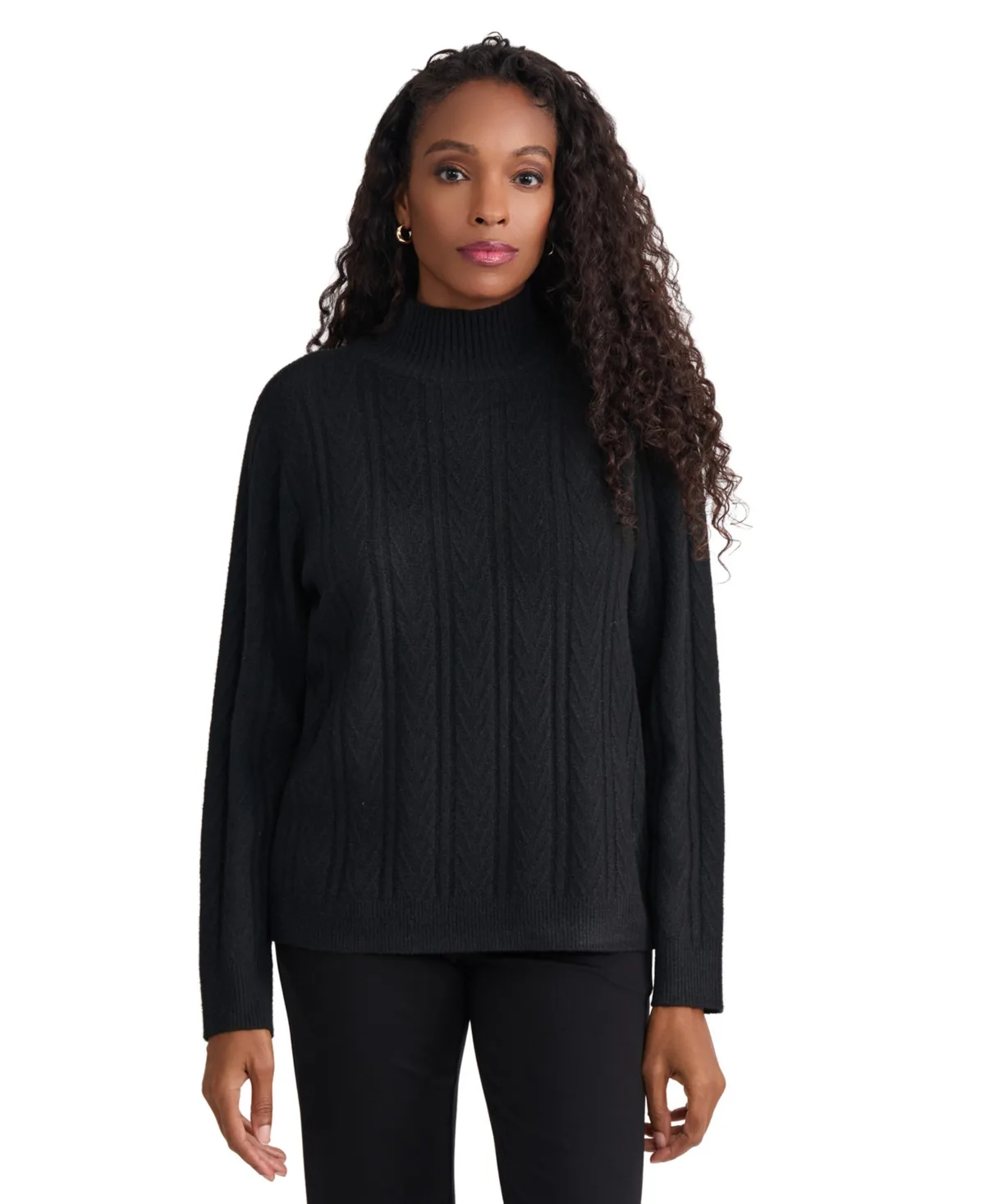 Mock Neck Cable Knit Sweater