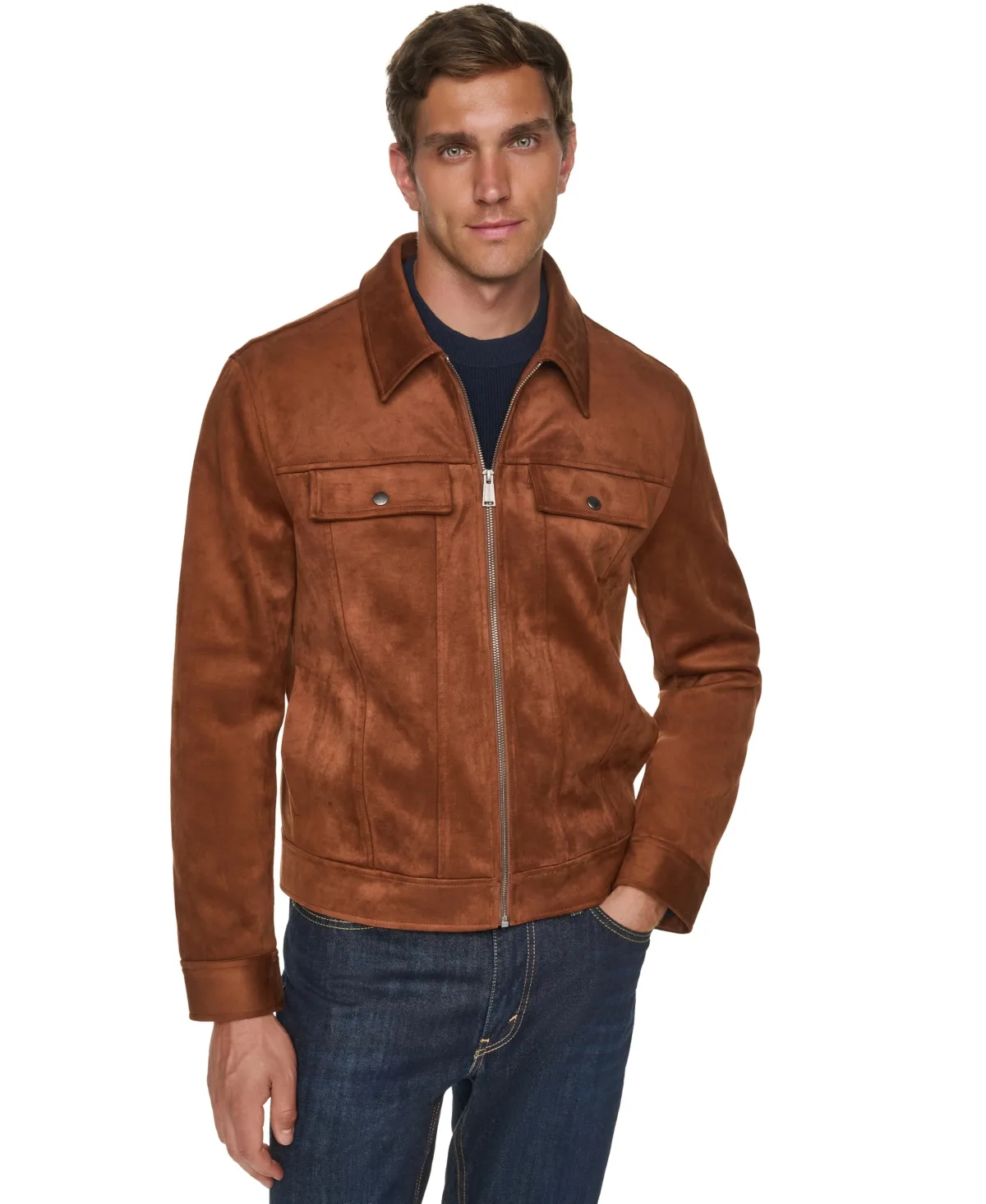 Cole Haan Faux Suede Regular-Fit Trucker Jacket