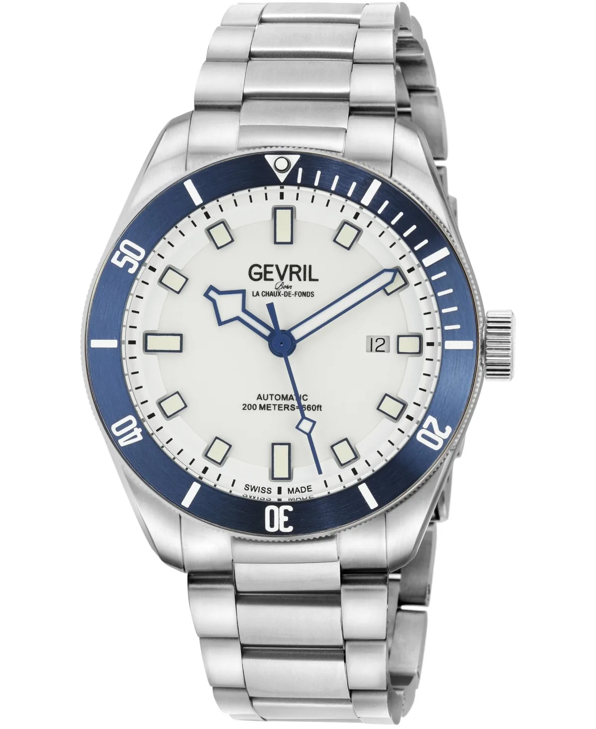Swiss Automatic Yorkville Silver Stainless Steel Bracelet Watch, 43mm by Gevril