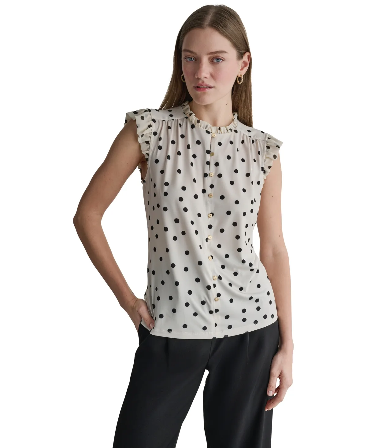 Polka-Dot Button-Down Blouse