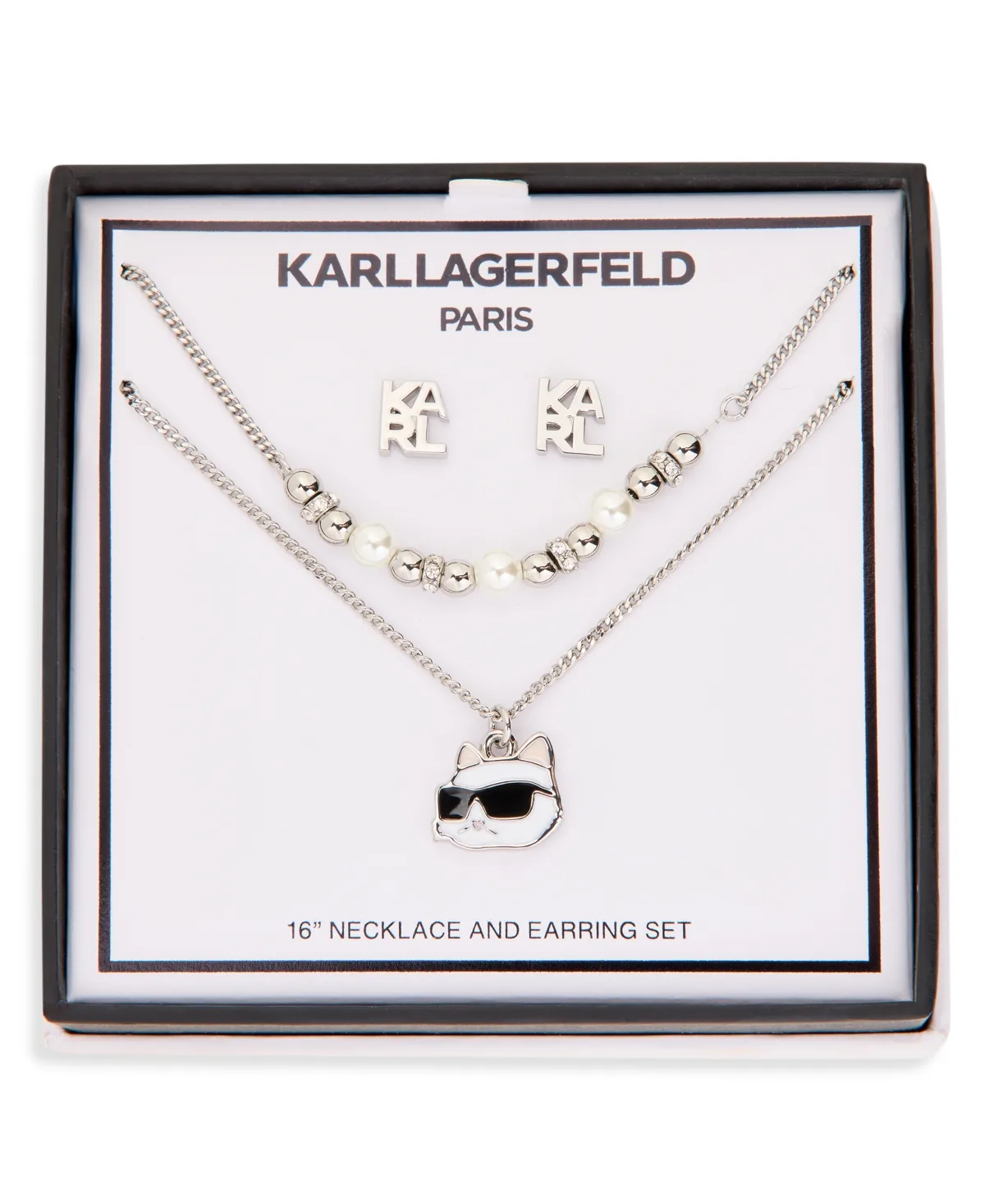 Multi-Stone Silver-Tone Logo Necklace & Earring Set by Karl Lagerfeld