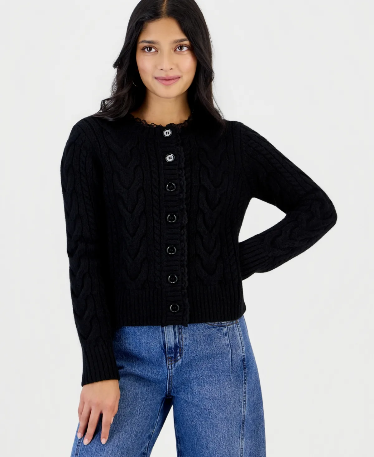 Petite Cable-Knit Crewneck Cardigan